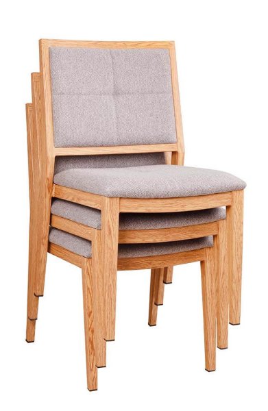 Stapelbarer Bankettstuhl Tirano mit Polsterung und Holzoptik-Gestell