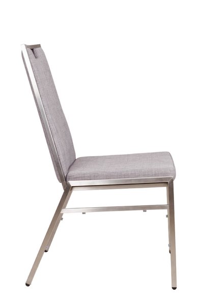 Bankettstuhl Arano mit Metallgestell und grauer Polsterung, stapelbar