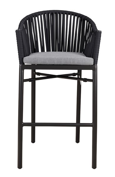 Outdoor-Barhocker Ramila-Bar Dark Grey mit Aluminiumgestell und grauem Sitzkissen Frontansicht