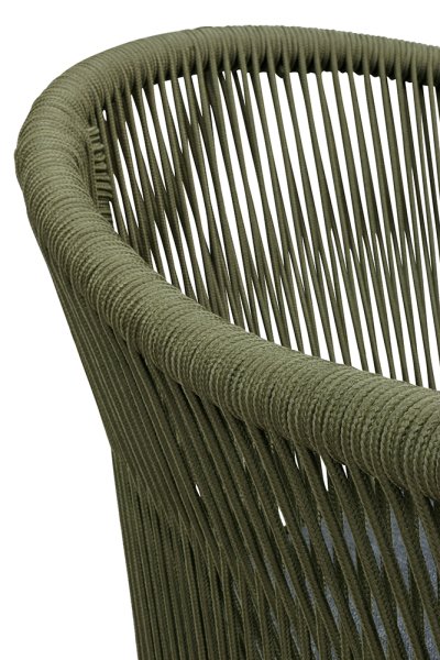 Ramila-TRR Green Terrassenstuhl mit beigem Aluminiumgestell und Textilen-Rücken, stapelbar und wetterfest für Gastronomie Detailansicht Geflecht