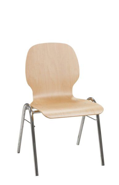 Konferenzstuhl Eruno-700 mit ergonomischer Buchenholzschale und verchromtem Gestell, stapelbar