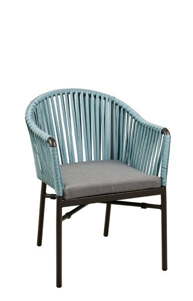 Ramila-48 Tiffany Terrassenstuhl mit beigem Aluminiumgestell und Textilen-Rücken, stapelbar und wetterfest für Gastronomie