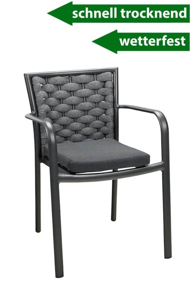 Stapelbarer Outdoor-Stuhl Bentio Grey mit Rope-Rückenlehne und Sitzkissen für Gastronomie