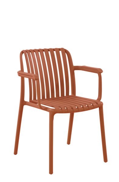 Stapelbarer Kunststoffstuhl FOMA-1819 Orange mit Armlehne für Gastronomie und Outdoor