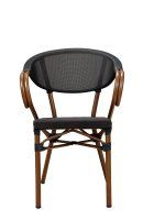 Vorschau: Stapelbarer Terrassenstuhl Ganua Black mit Textilen-Gewebe und Aluminiumgestell in Bambusoptik Vorschau: Stapelbarer Terrassenstuhl Ganua Black mit Textilen-Gewebe und Aluminiumgestell in Bambusoptik