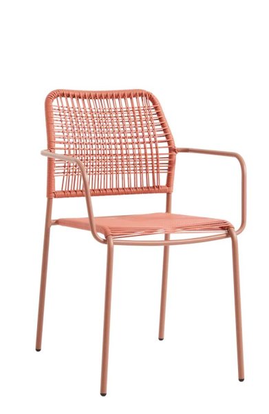 Outdoorstuhl Cordone Carot mit Stahlgestell und naturfarbenem Kunststoffgeflecht für den Außenbereich