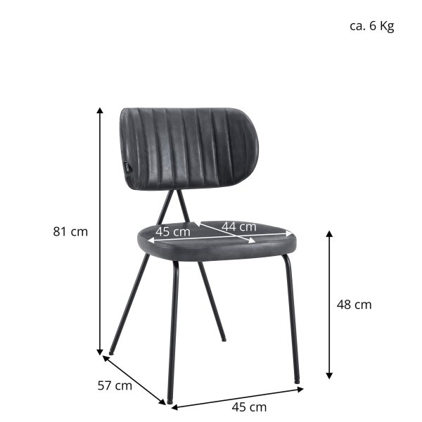 Gastronomie Polsterstuhl Cuba-Nappa Mouse mit Maßangaben zu Sitzhöhe, Breite und Tiefe