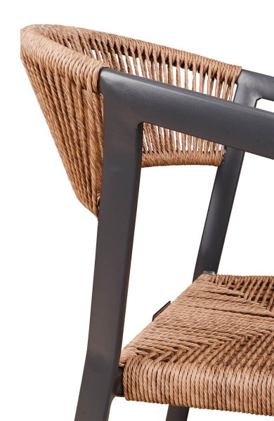 Detailansicht des Sponto-X Natur mit naturfarbenem Kunststoffgeflecht und anthrazitfarbenem Gestell