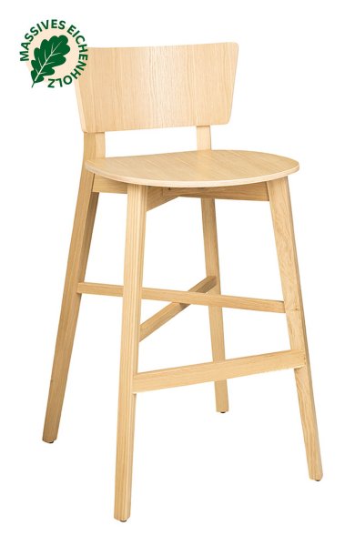 Gastronomiebarhocker aus Eiche – Dimoni-Bar Eiche mit Rückenlehne und 74 cm Sitzhöhe