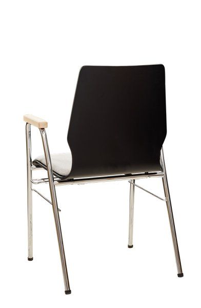 Konferenzstuhl Eruno-210-A50 mit Polstersitz, Holzlehne, Armlehnen und verchromtem Gestell Rückansicht