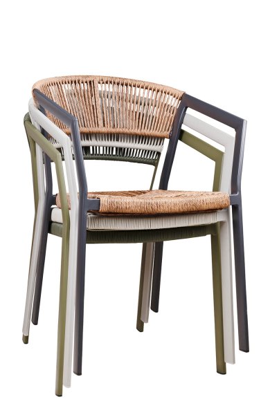 Stapelbild Mehrere Sponto-X Stühle stapelbar in verschiedenen Farben – platzsparende Außenbestuhlung für die Gastronomie