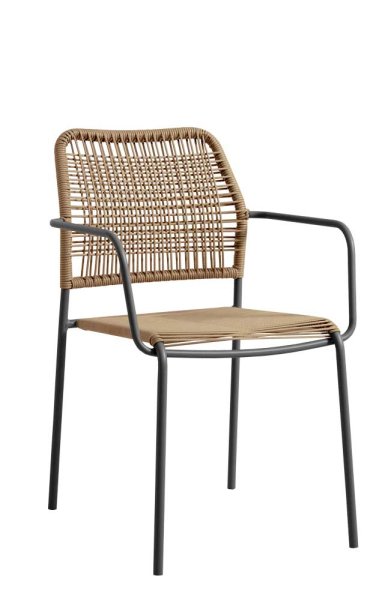 Outdoorstuhl Cordone Natur mit Stahlgestell und naturfarbenem Kunststoffgeflecht für den Außenbereich