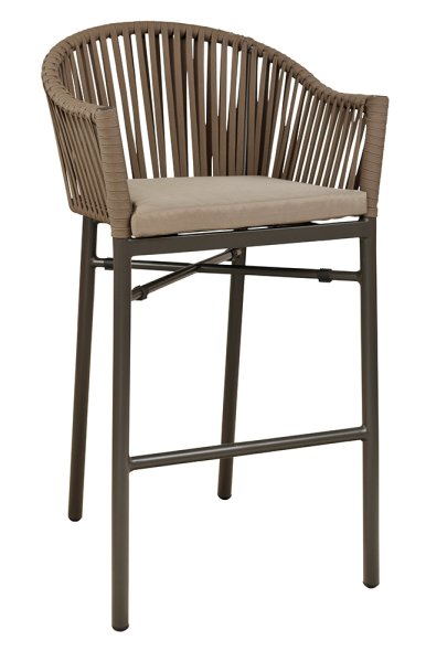 Outdoor-Barhocker Ramila-Bar Taupe mit Aluminiumgestell und grauem Sitzkissen