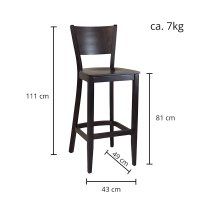 Klassischer Barhocker aus Buchenholz in dunklem Beizton Klassischer Barhocker aus Buchenholz in dunklem Beizton