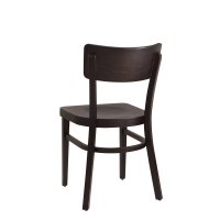 Vorschau: Holzstuhl Lugona, Rückansicht: gebogene Rückenlehne, stabile Zargen und Querstreben, dunkelbraune Beize für Gastronomie. Vorschau: Holzstuhl Lugona, Rückansicht: gebogene Rückenlehne, stabile Zargen und Querstreben, dunkelbraune Beize für Gastronomie.