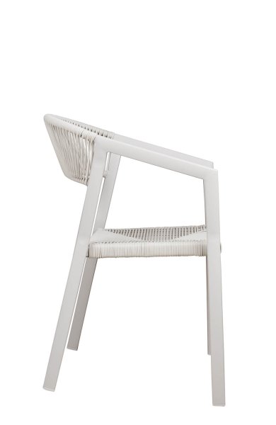 Seitenansicht des stapelbaren Gastronomiestuhls Sponto-X Greige mit schräger Armlehne