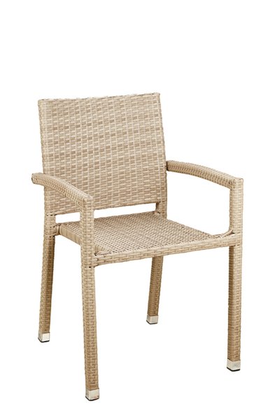 Terrassenstuhl Panama New Beige aus Kunststoffgeflecht mit Armlehnen und Aluminiumgestell