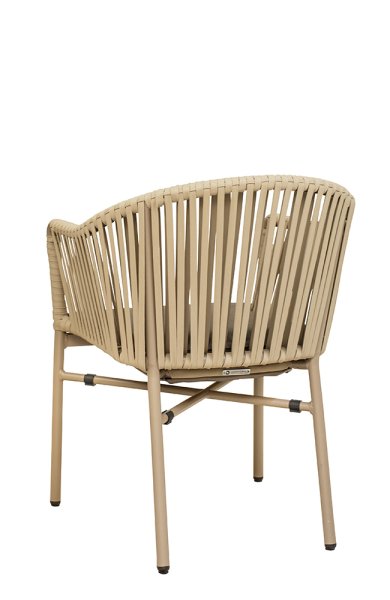 Ramila Macchiato Terrassenstuhl mit beigem Aluminiumgestell und Textilen-Rücken, stapelbar und wetterfest für Gastronomie Rückansicht