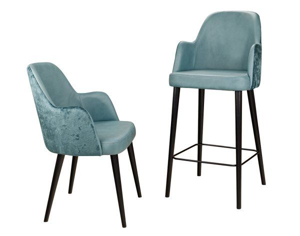 Polsterstuhl Gastronomie Sona-Arm und passender Barhocker Sona-Arm-Bar
