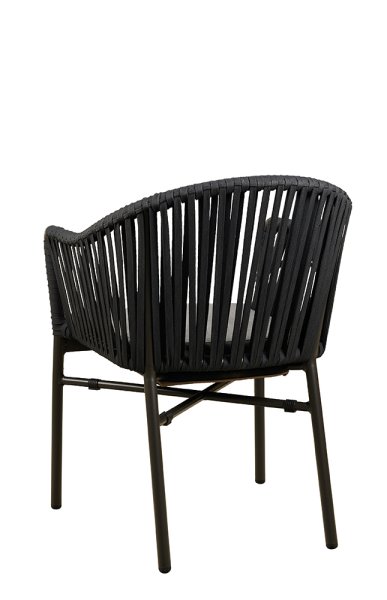 Terrassenstuhl Ramila-48 Dark Grey mit beigem Aluminiumgestell und Textilen-Rücken, stapelbar und wetterfest für Gastronomie Rückenansicht