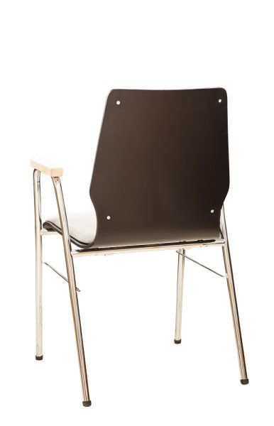Konferenzstuhl Eruno-220-A50 mit Sitz- und Rückenpolster, Holzlehne, Armlehnen und verchromtem Gestell Rückansicht
