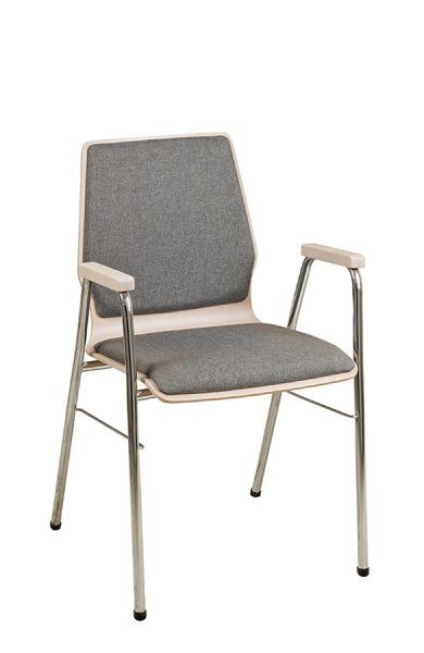 Konferenzstuhl Eruno-220-A50 mit Sitz- und Rückenpolster, Holzlehne, Armlehnen und verchromtem Gestell