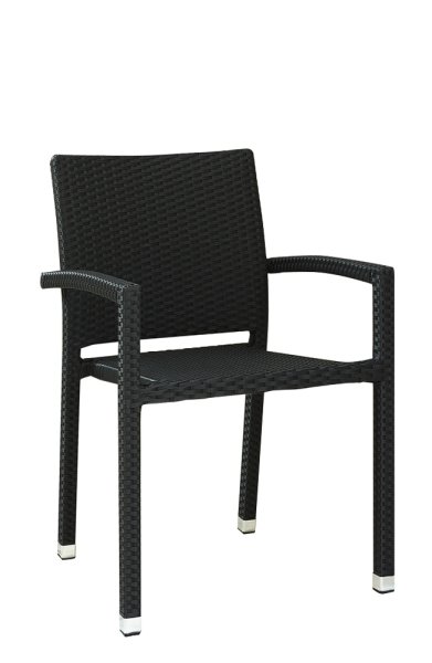 Terrassenstuhl Panama-H48 Black Seagrass aus Kunststoffgeflecht mit Armlehnen und Aluminiumgestell