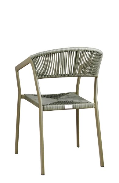 Stuhl Sponto-X Green von hinten mit rundem Rücken und geflochtenem Kunststoff für die Gastronomie