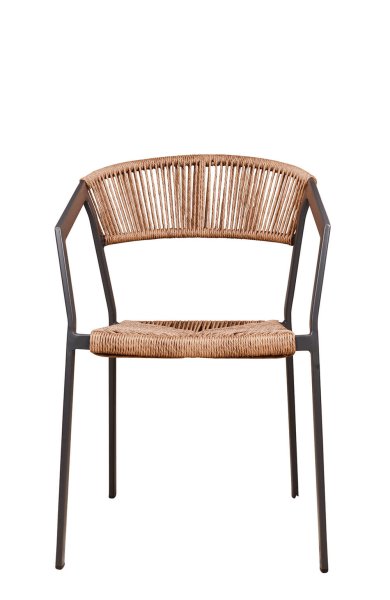 Outdoorstuhl Sponto-X Natur von vorne – wetterfestes Geflecht und stabiles Aluminiumgestell in Anthrazit