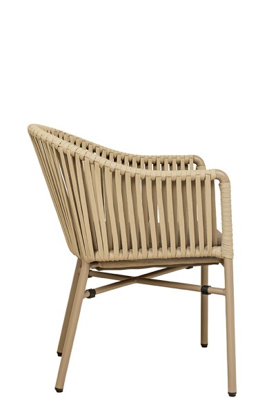 Ramila Macchiato Terrassenstuhl mit beigem Aluminiumgestell und Textilen-Rücken, stapelbar und wetterfest für Gastronomie Seitenansicht