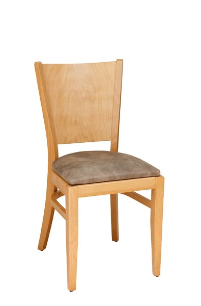 Gepolsterter Holzstuhl Saravo-P mit gerundeter Rückenlehne aus Buche dunkel – Ansicht vorne, geeignet für Gastronomie