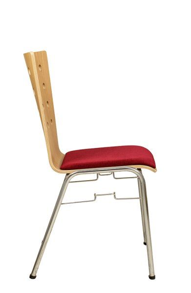 Konferenzstuhl Eruno-510 mit rotem Sitzpolster, verchromtem Metallgestell, stapelbar Beizton: Buche natur | Bezug: Princess 140 Seitenansicht