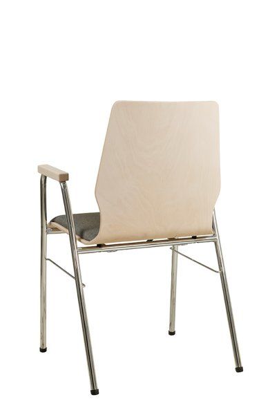 Konferenzstuhl Eruno-210-A50 mit Polstersitz, Holzlehne, Armlehnen und verchromtem Gestell Beizton: Kastelleiche | Bezug: Lux 5 Rückansicht