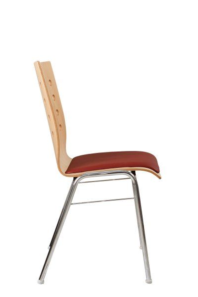 Konferenzstuhl Eruno-510 mit rotem Sitzpolster, verchromtem Metallgestell, stapelbar Seitenansicht