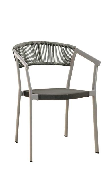 Sponto Duotone Grey Terrassenstuhl mit grauem Alugestell, Kunststoff-Geflecht & Textilen-Rückenlehne