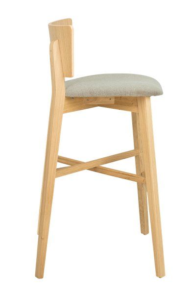 Massiver Barhocker Dimoni-Bar-P mit gepolsterter Sitzfläche und Eichenholzgestell