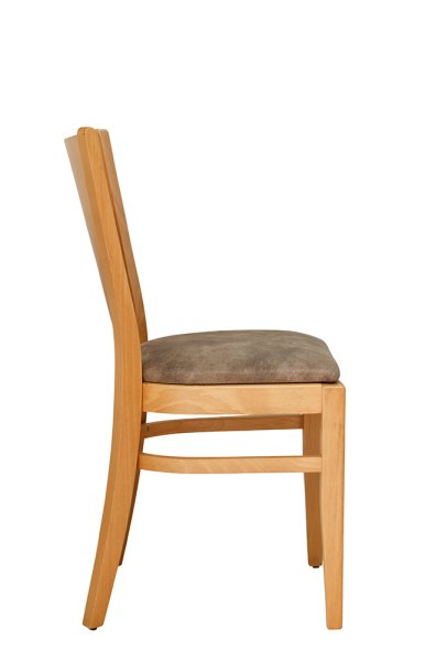 Gepolsterter Holzstuhl Saravo-P mit ergonomischer Rückenlehne aus Buche dunkel – Ansicht vorne, geeignet für Gastronomie