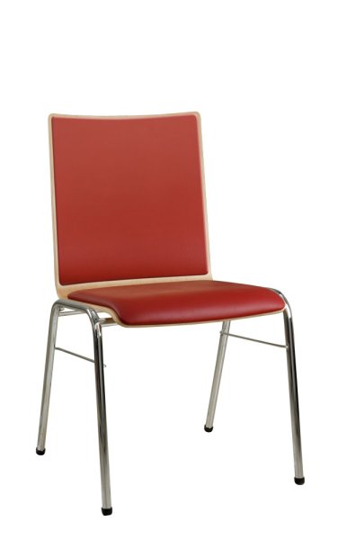 Konferenzstuhl Eruno-320 mit rotem Sitz und Rücken, verchromtem Metallgestell, stapelbar