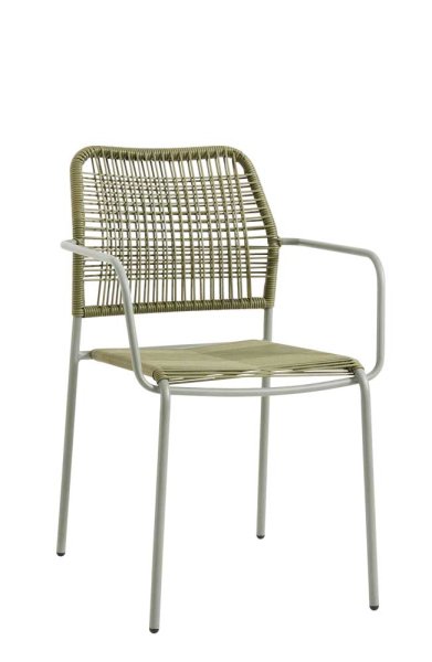 Outdoorstuhl Cordone Green mit Stahlgestell und naturfarbenem Kunststoffgeflecht für den Außenbereich