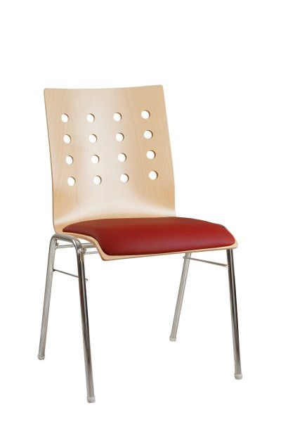 Konferenzstuhl Eruno-510 mit rotem Sitzpolster, verchromtem Metallgestell, stapelbar
