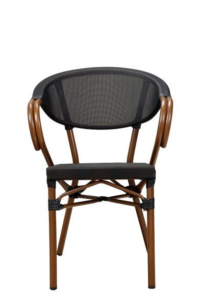 Stapelbarer Terrassenstuhl Ganua Black mit Textilen-Gewebe und Aluminiumgestell in Bambusoptik