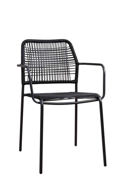 Outdoorstuhl Cordone Anthrazit mit Stahlgestell und naturfarbenem Kunststoffgeflecht für den Außenbereich