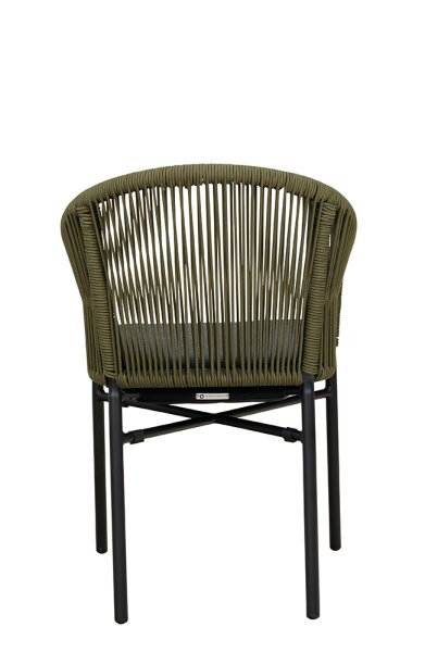 Ramila-TRR Green Terrassenstuhl mit beigem Aluminiumgestell und Textilen-Rücken, stapelbar und wetterfest für Gastronomie Rückansicht