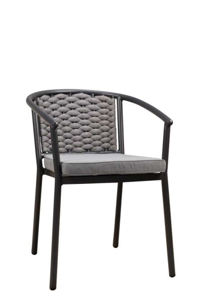 Terrassenstuhl Nea Grey mit Rope-Rückenlehne und Aluminiumgestell für die Gastronomie
