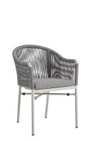 Vorschau: Ramila-RR Light Grey Terrassenstuhl mit beigem Aluminiumgestell und Textilen-Rücken, stapelbar und wetterfest für Gastronomie seitliche Frontansicht Vorschau: Ramila-RR Light Grey Terrassenstuhl mit beigem Aluminiumgestell und Textilen-Rücken, stapelbar und wetterfest für Gastronomie seitliche Frontansicht