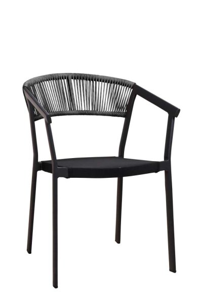 Sponto Duotone Grey Terrassenstuhl mit grauem Alugestell, Kunststoff-Geflecht & Textilen-Rückenlehne