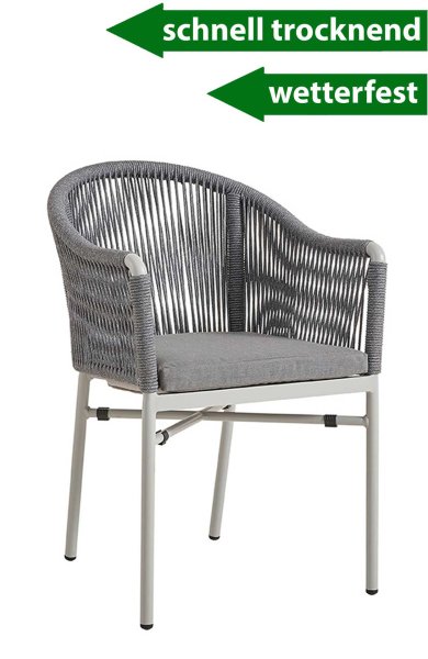 Ramila-RR Light Grey Terrassenstuhl mit beigem Aluminiumgestell und Textilen-Rücken, stapelbar und wetterfest für Gastronomie