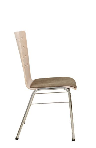 Konferenzstuhl Eruno-510 mit rotem Sitzpolster, verchromtem Metallgestell, stapelbar Beizton: Kastelleiche | Bezug: Bulus 14 Seitenansicht