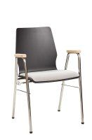 Vorschau: Konferenzstuhl Eruno-210-A50 mit Polstersitz, Holzlehne, Armlehnen und verchromtem Gestell Frontansichtr Vorschau: Konferenzstuhl Eruno-210-A50 mit Polstersitz, Holzlehne, Armlehnen und verchromtem Gestell Frontansichtr