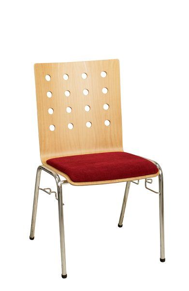 Konferenzstuhl Eruno-510 mit rotem Sitzpolster, verchromtem Metallgestell, stapelbar Beizton: Buche natur | Bezug: Princess 140